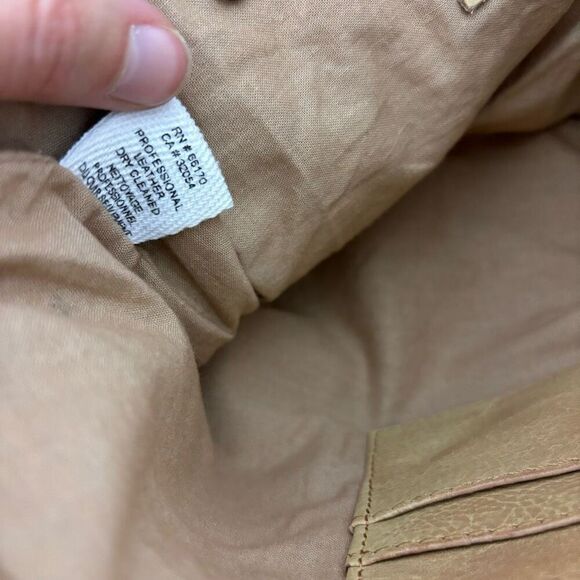 Rock Paper Scissors RPS Tan Leather Zipper Front Crossbody Purse - Picture 9 of 10